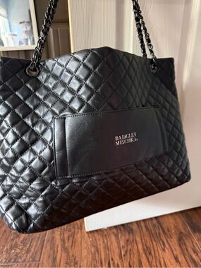 Badgley Mischka Black Quilted Tote with Chain-Strap Handles